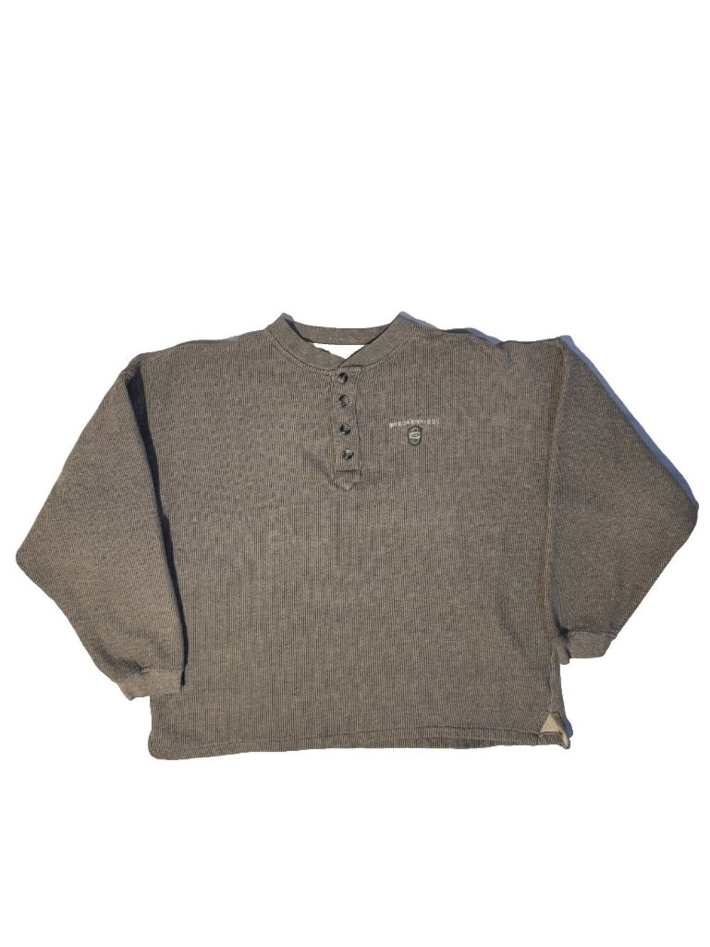 Vintage Breckenridge Henley Striped Sweatshirt Large Gray Green Y2k Grunge